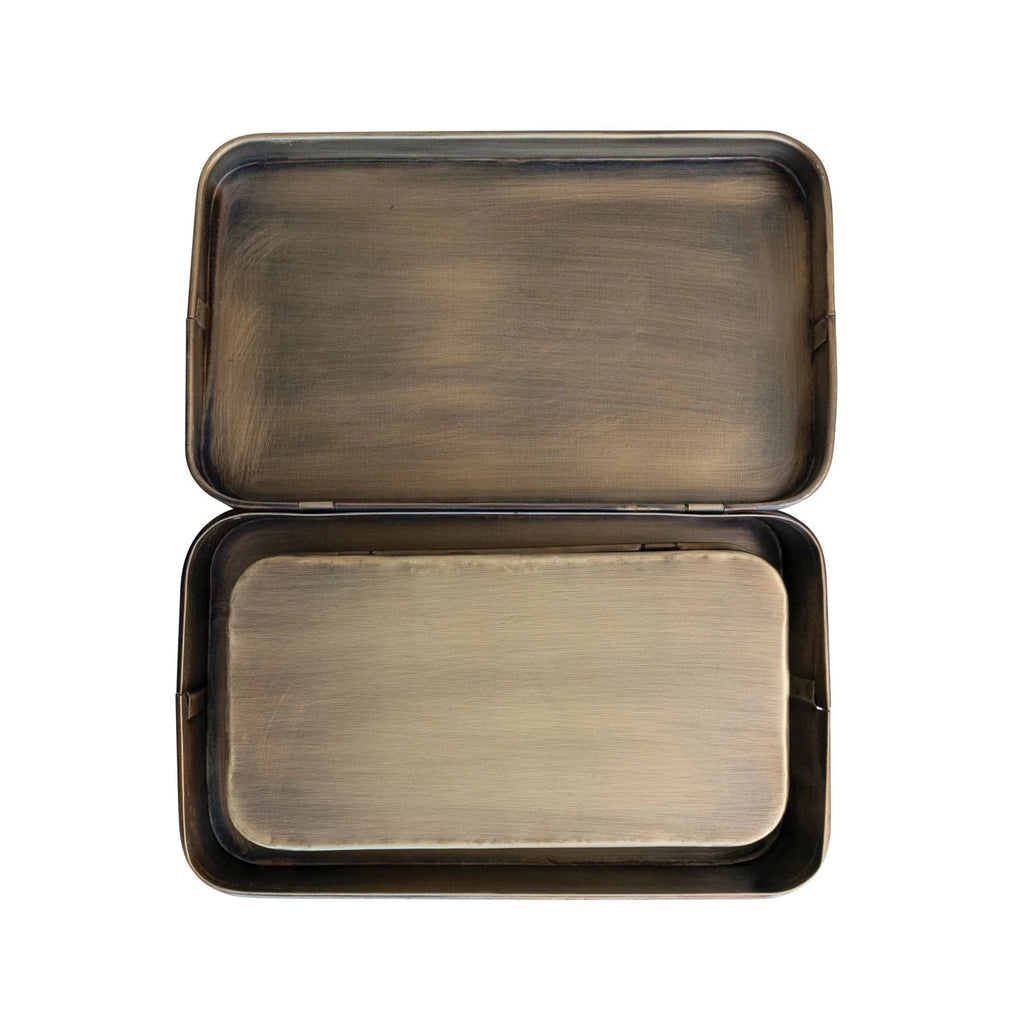 Metal Boxes, Antique Brass Finish, Set of 2 White Cliff Studio