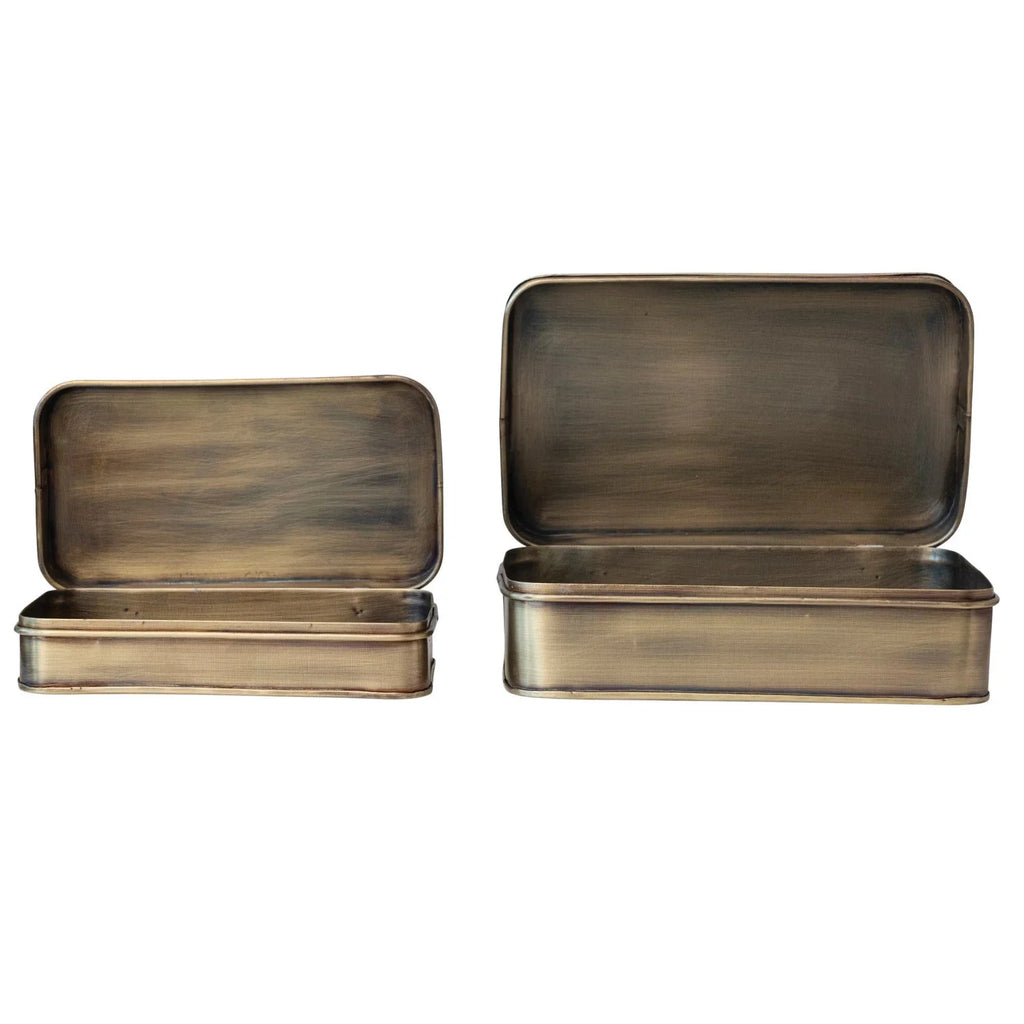 Metal Boxes, Antique Brass Finish, Set of 2 White Cliff Studio
