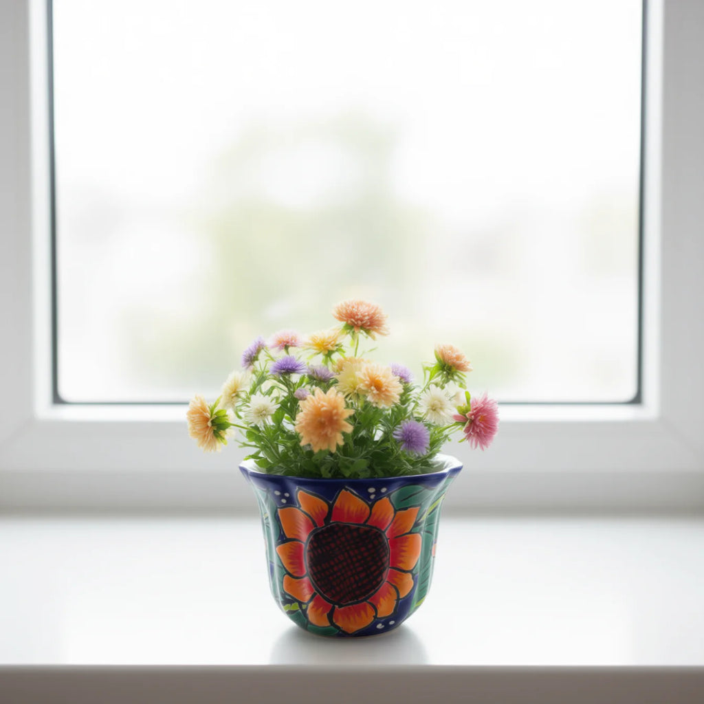 Mexican Talavera Sunflower Pot | Handmade Ceramic Planter The Talavera Hub