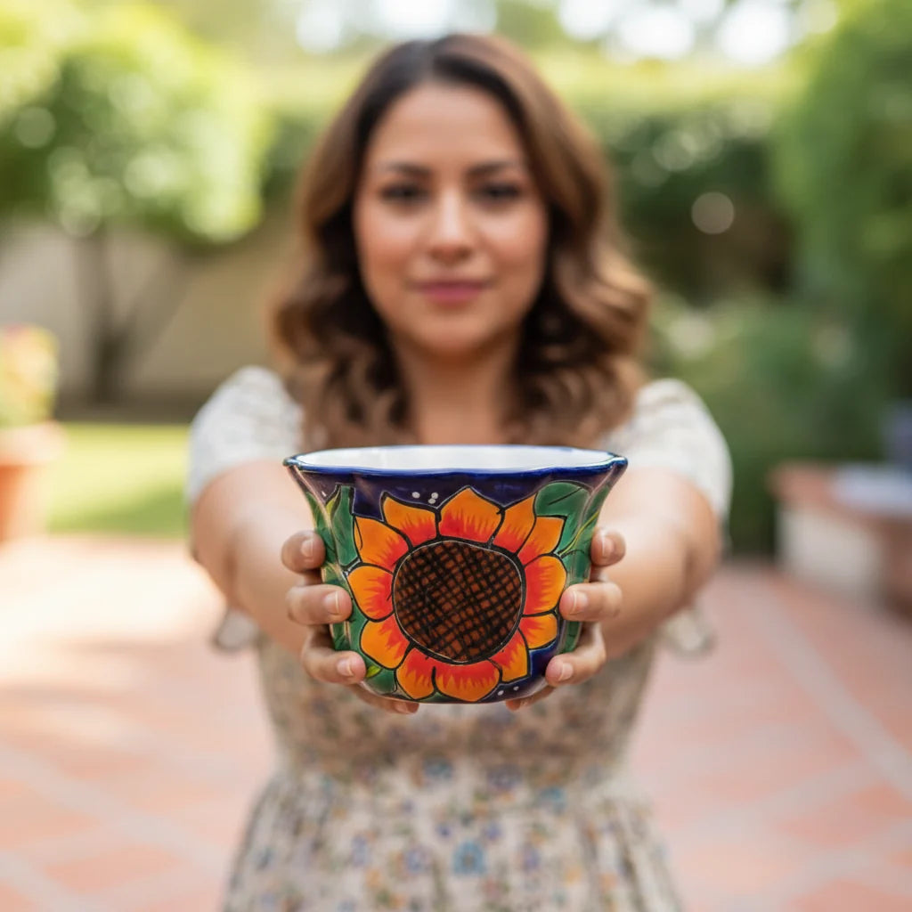 Mexican Talavera Sunflower Pot | Handmade Ceramic Planter The Talavera Hub