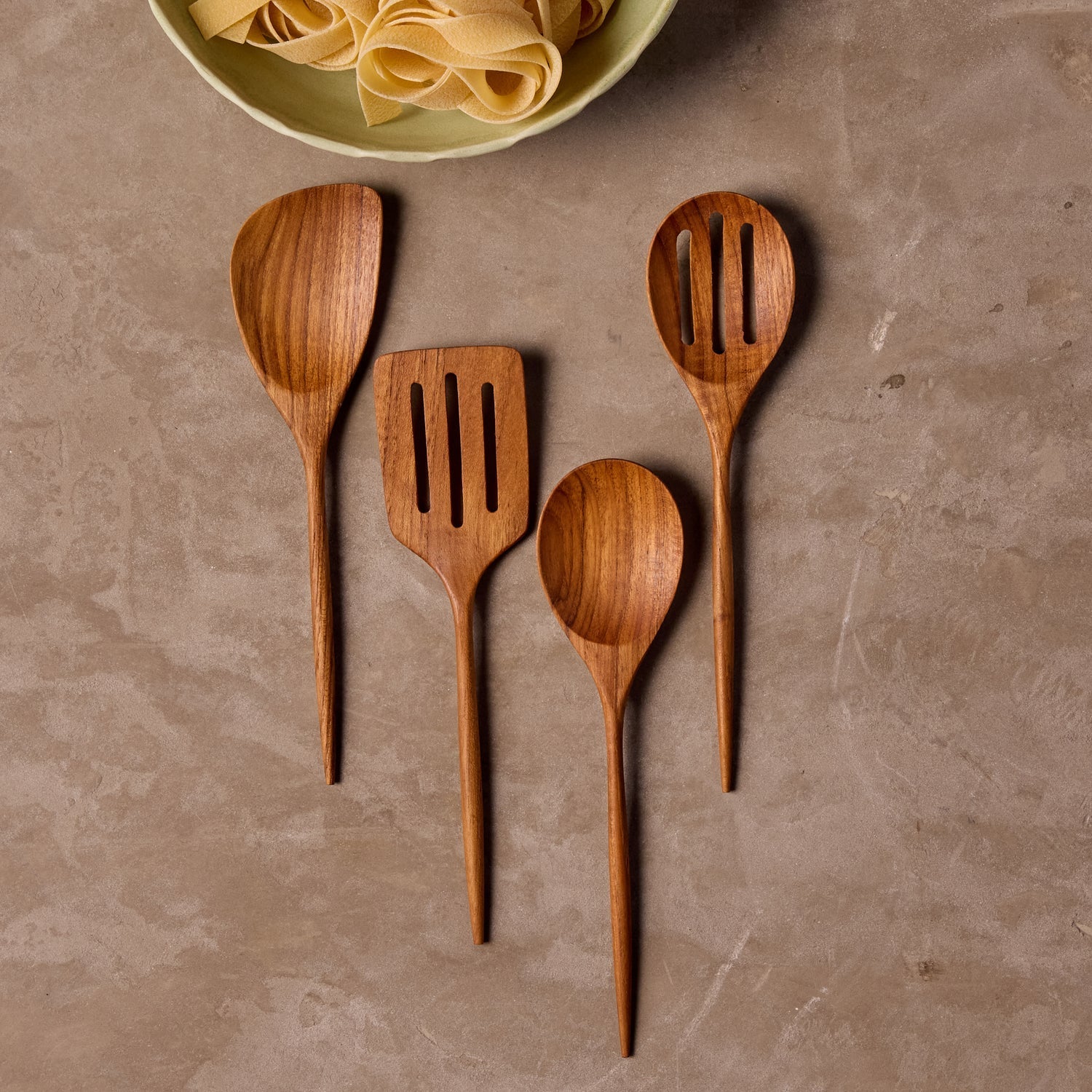 Padma Teak Mini Kitchen Utensils, Set of 4 Tea + Linen