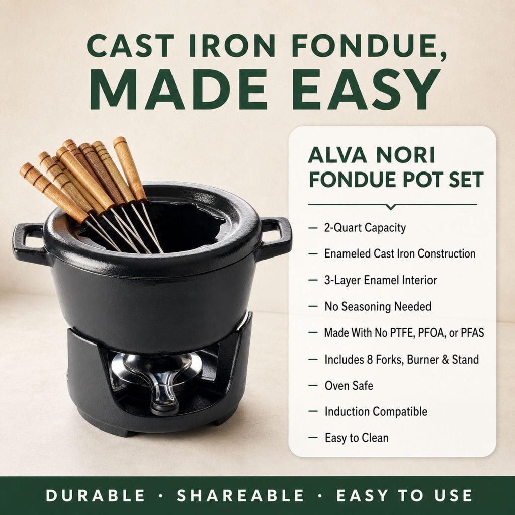 Enameled Cast Iron Fondue Set, 8-Piece, 2-Qt Alva Cookware