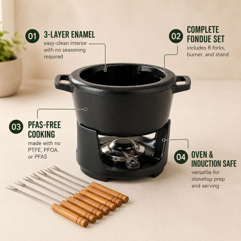 Enameled Cast Iron Fondue Set, 8-Piece, 2-Qt Alva Cookware