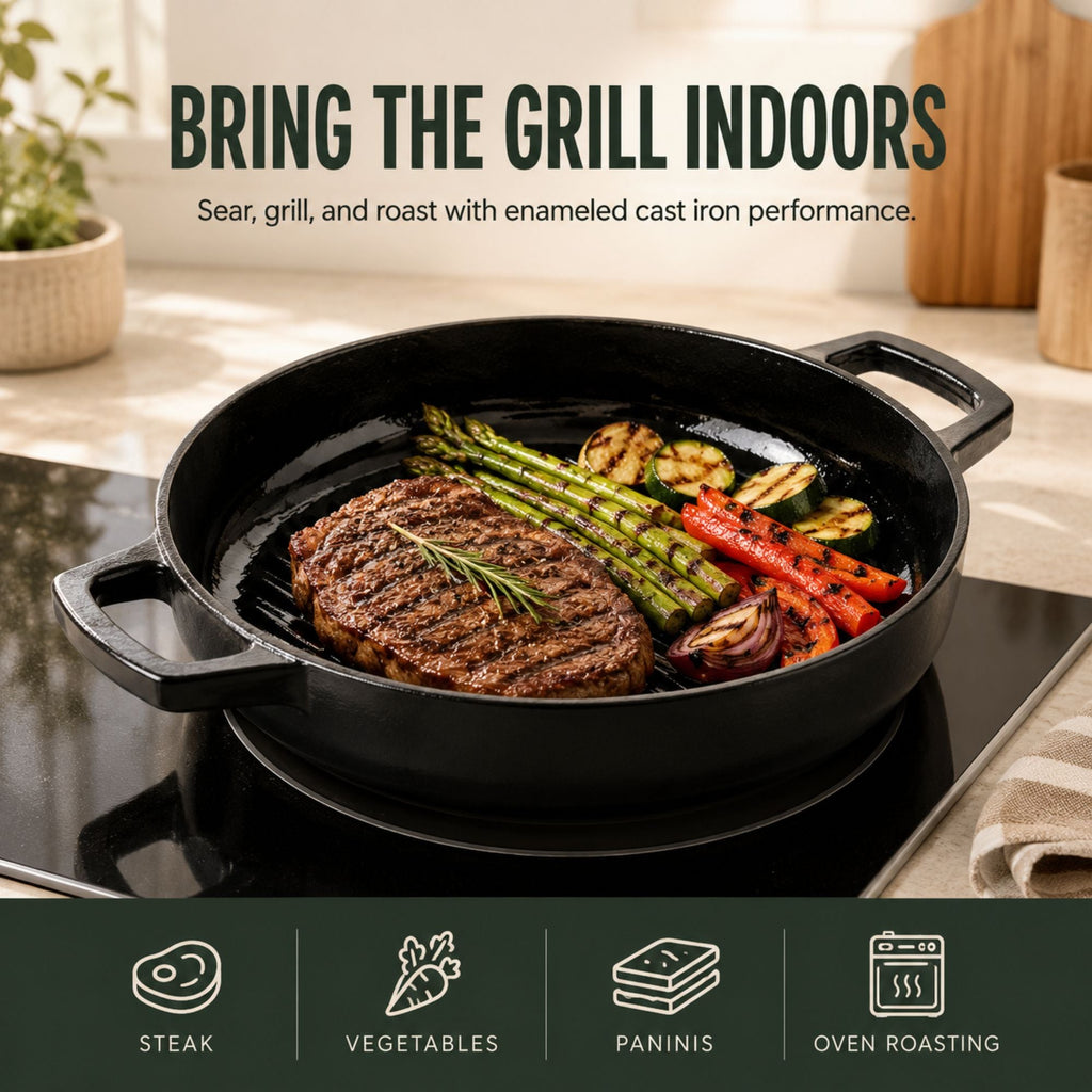 Enameled Cast Iron Grill Pan, 11" Alva Cookware