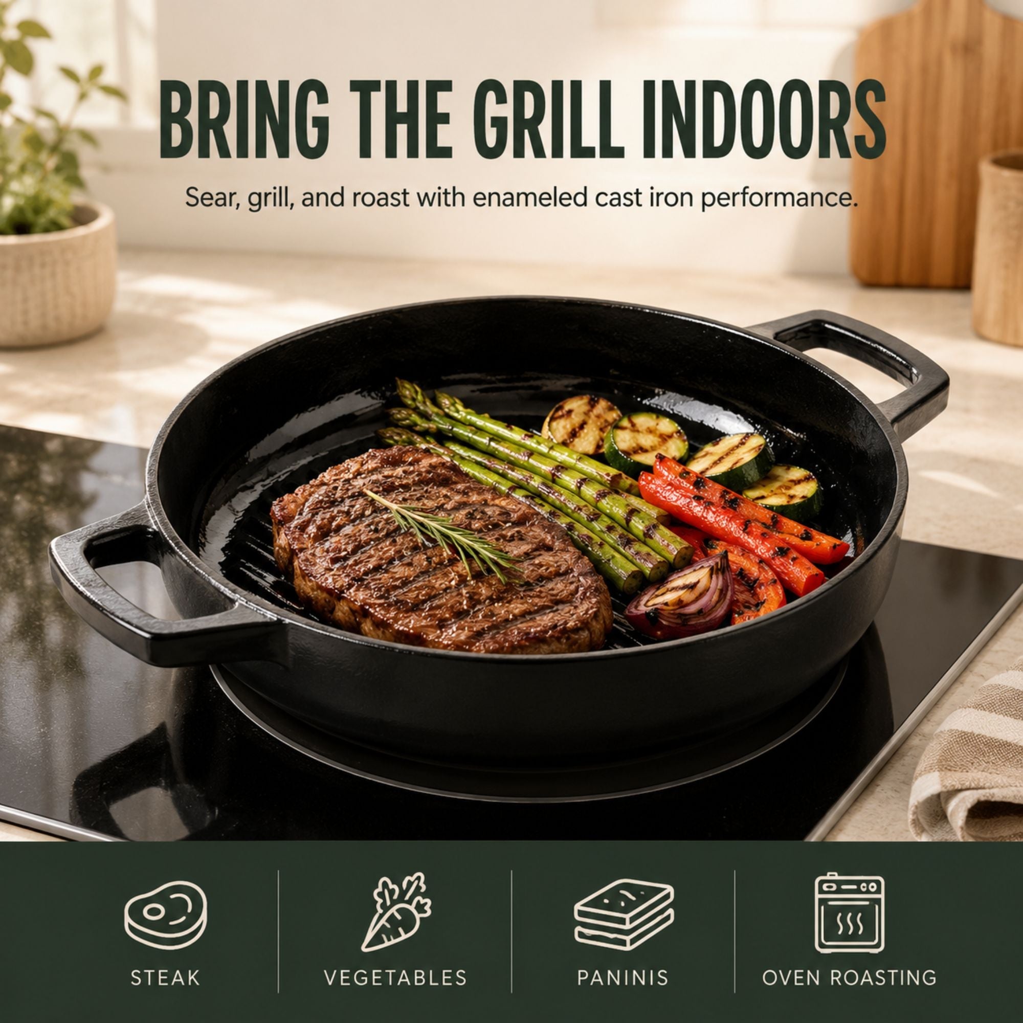 Enameled Cast Iron Grill Pan, 11" Alva Cookware