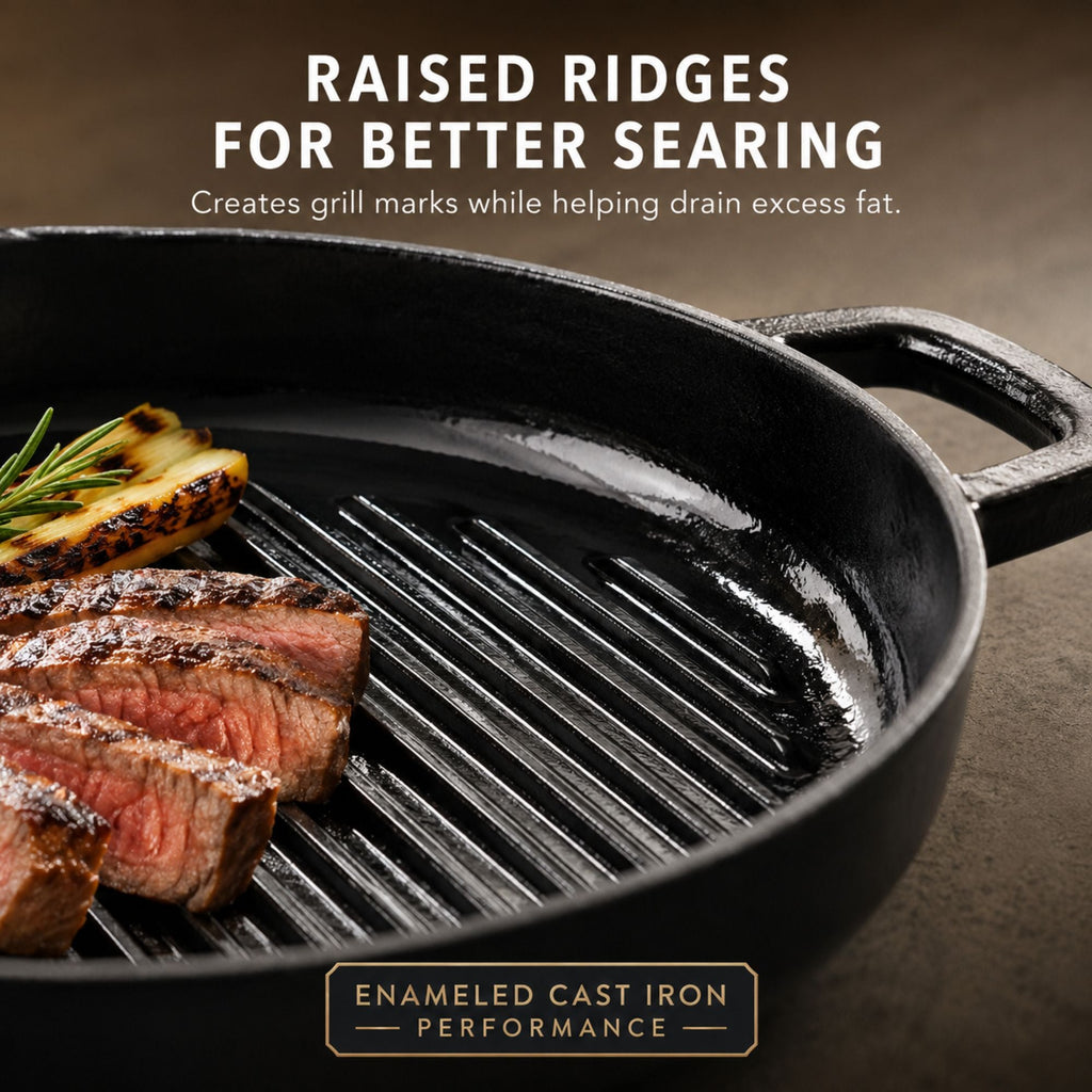 Enameled Cast Iron Grill Pan, 11" Alva Cookware