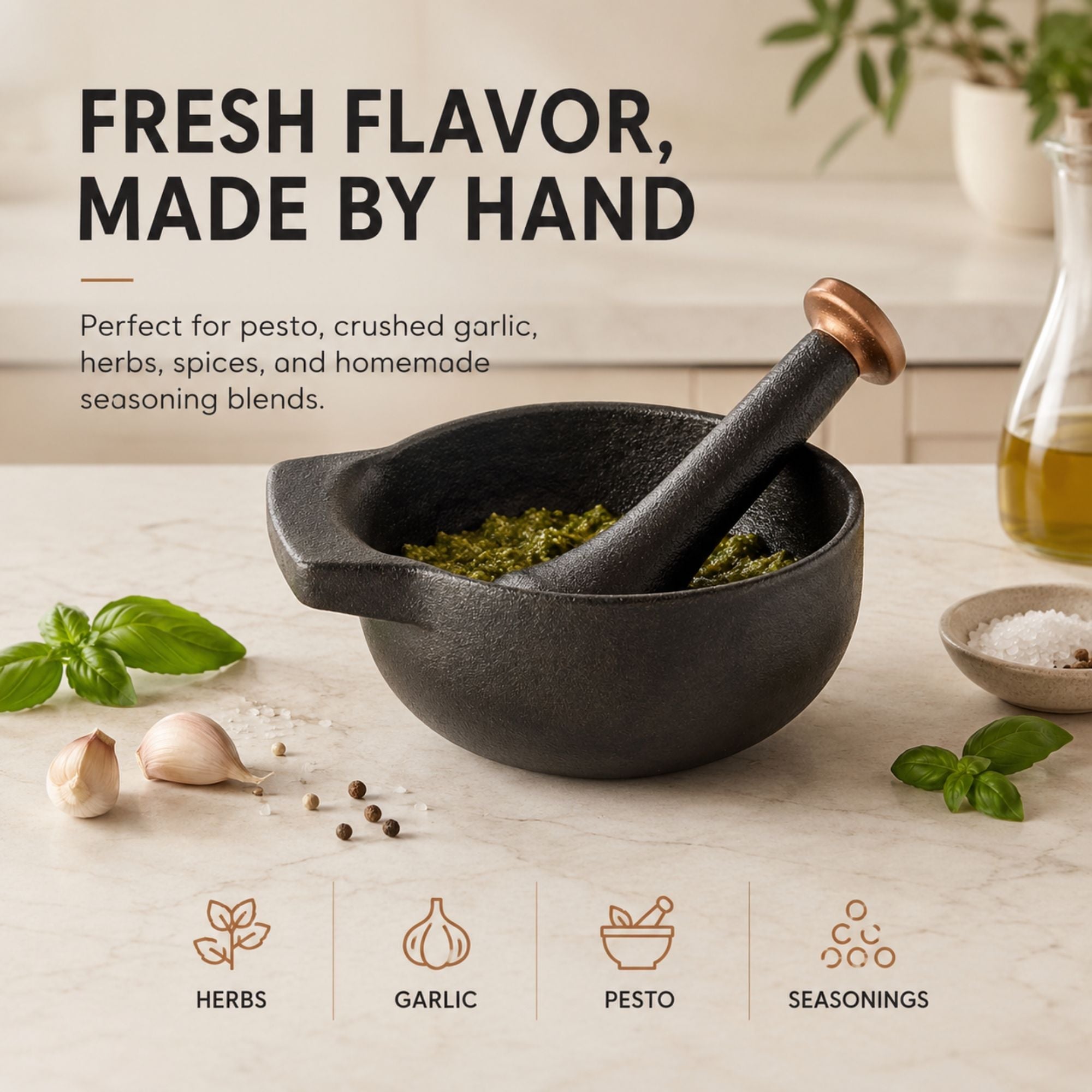 Enameled Cast Iron Mortar & Pestle Set, 2-Cup Alva Cookware