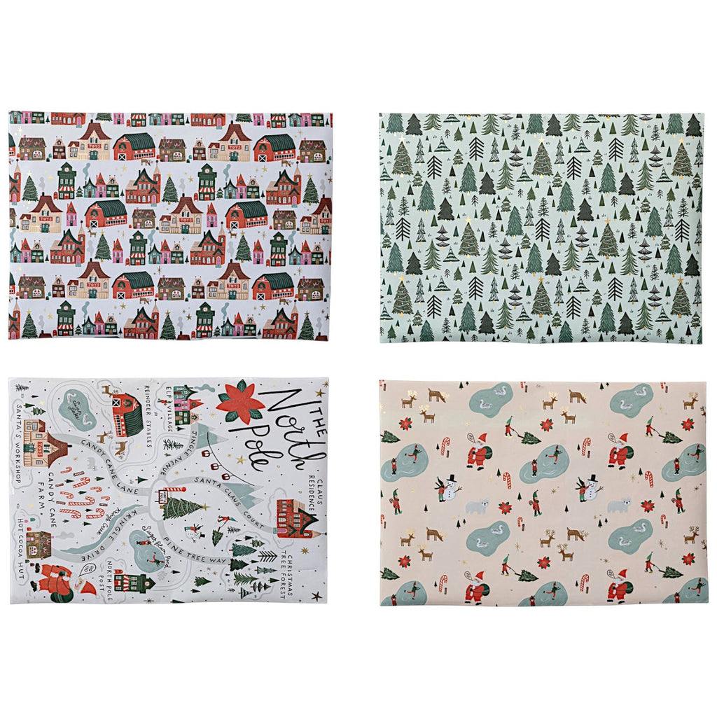 North Pole Recycled Wrapping Paper Sheets | 3 Sheet Roll Rust & Cinder
