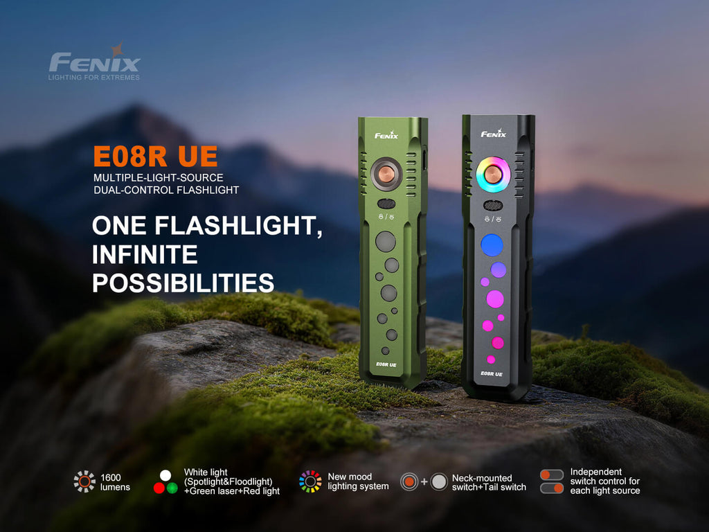 Fenix E08R UE Multi-Light EDC Flashlight With Red Light & Green Laser Fenix Store