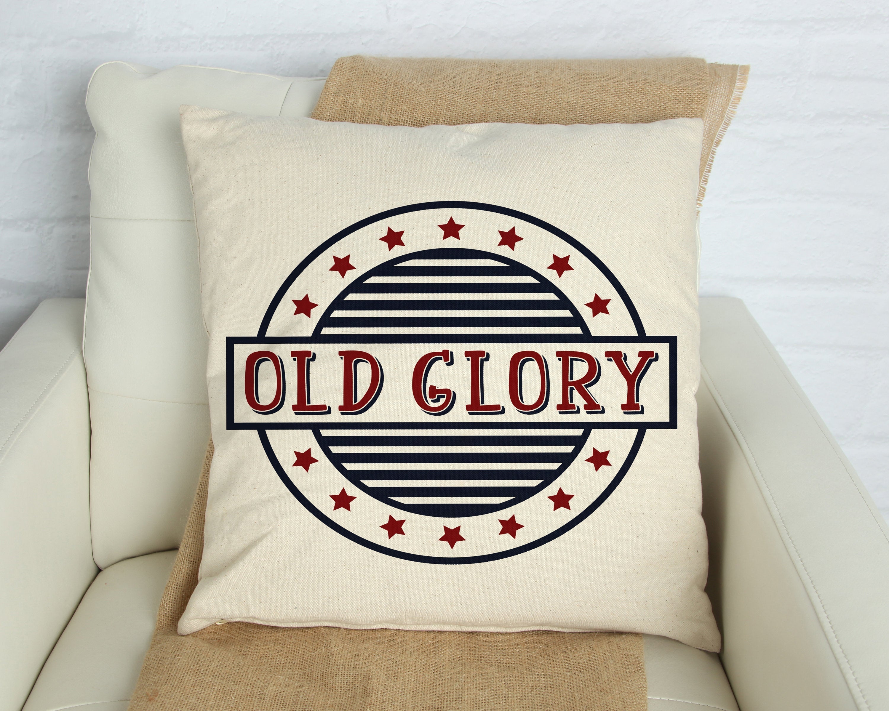 Old Glory Pillow Cover 18x18 inch- Independence Day- Fourth of July Cotton and Crate