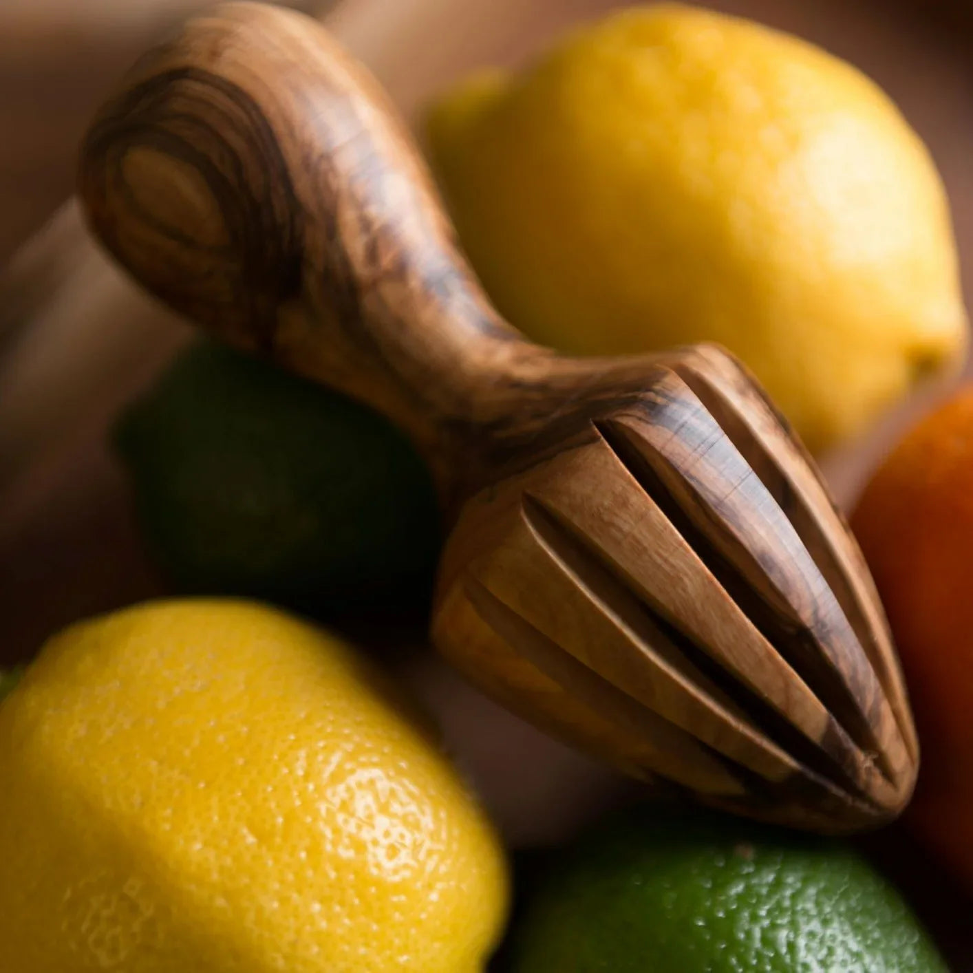 Olive Wood Citrus Press Tea + Linen