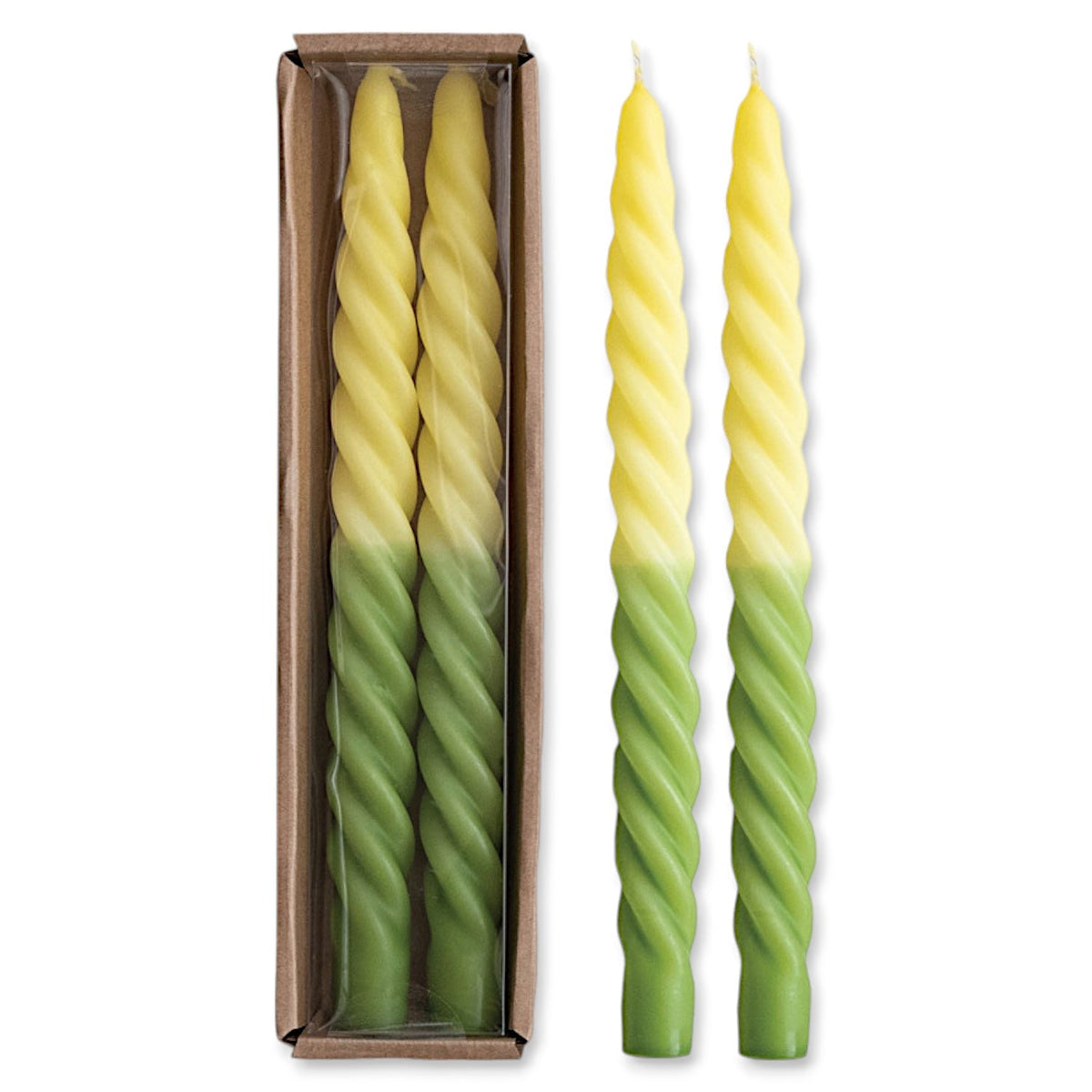 Ombre Green & Yellow Unscented Twisted Taper Candles | Set of 2 Rust & Cinder