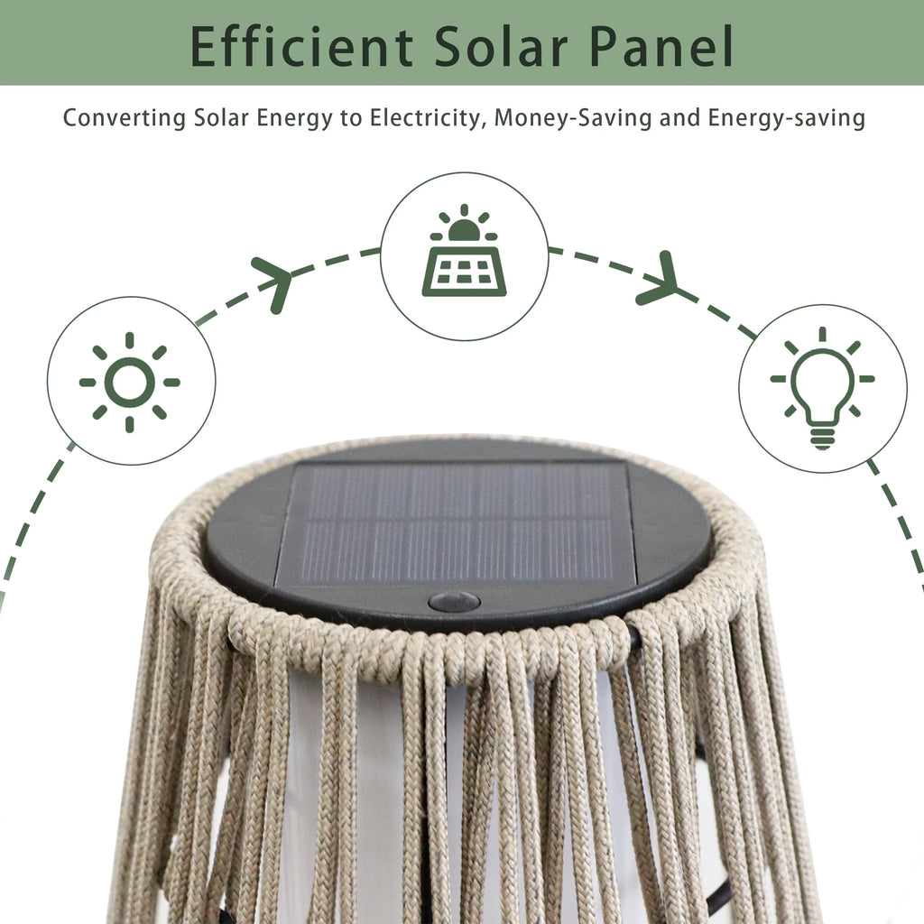 Outdoor Floor Lamp 2 Piece Solar Powered Lantern Wicker Solar Patio Lamp