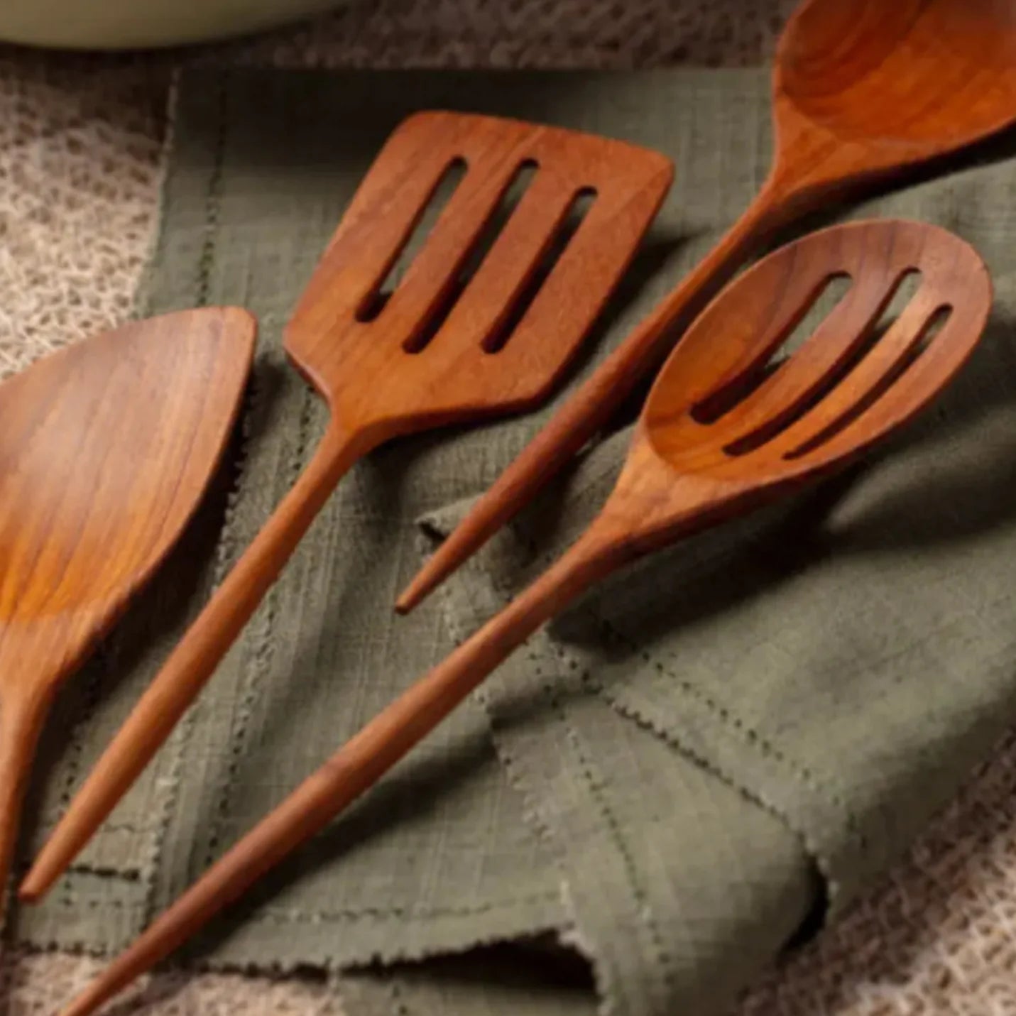 Padma Teak Mini Kitchen Utensils, Set of 4 Tea + Linen