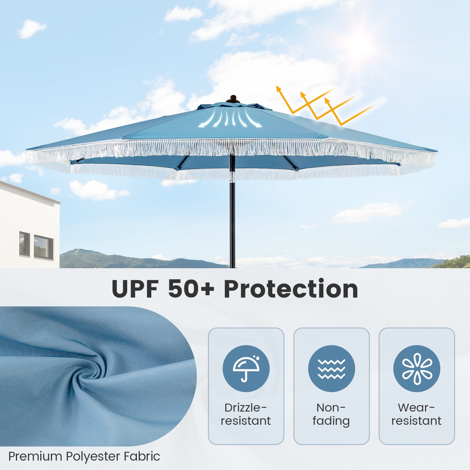 9 FT Patio Umbrella with Sun-Protective Canopy for Patio Garden Pool DirectDeals