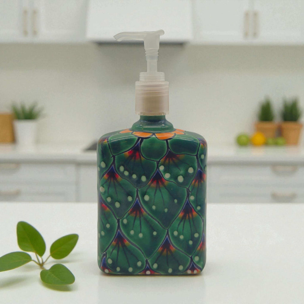 Peacock Feather Talavera Soap Dispenser | Hand-Painted Ceramic The Talavera Hub