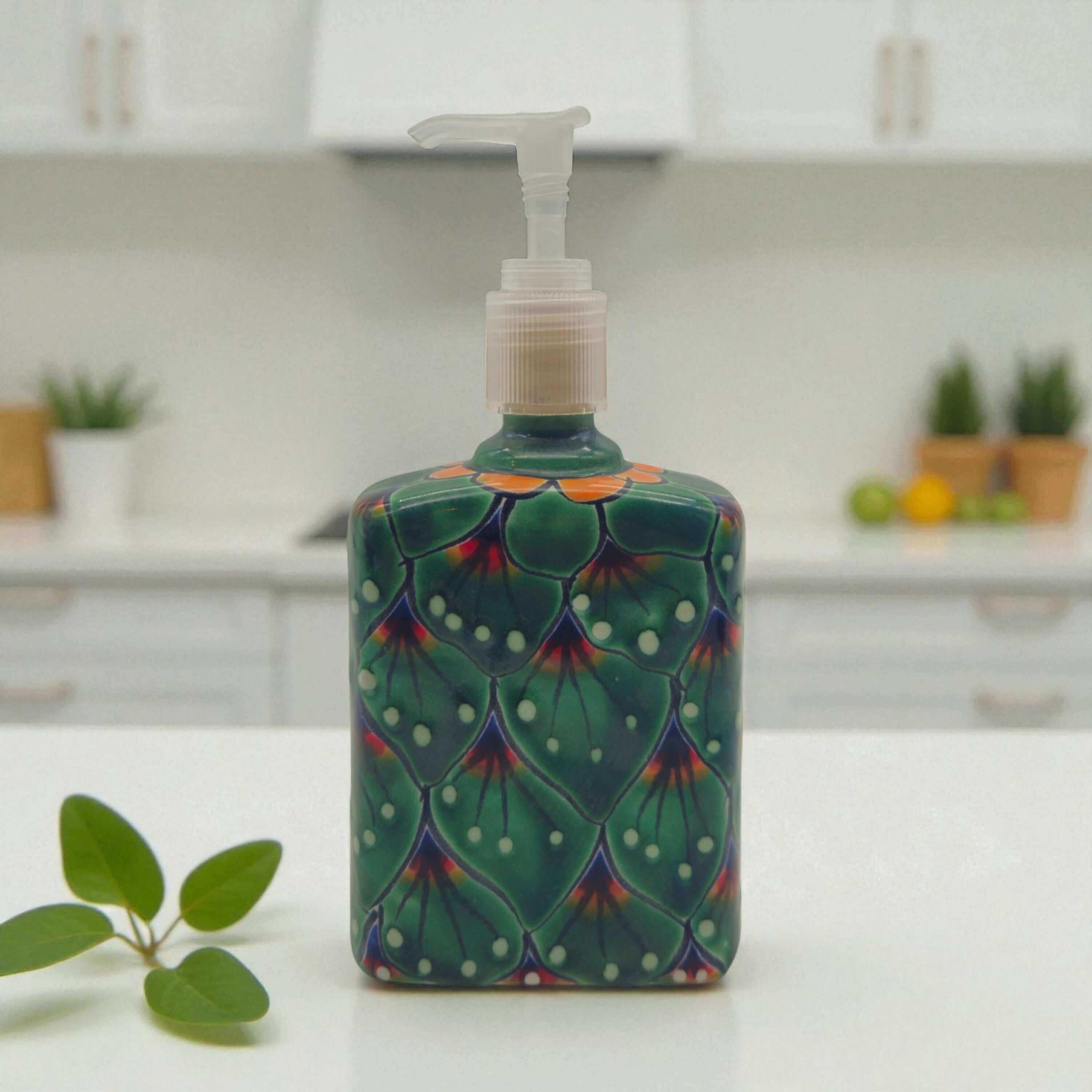 Peacock Feather Talavera Soap Dispenser | Hand-Painted Ceramic The Talavera Hub
