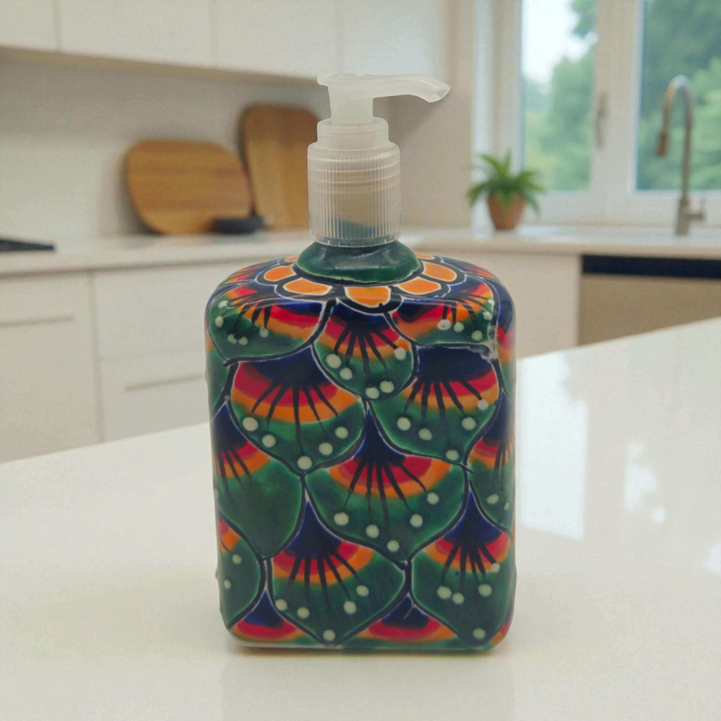 Peacock Feather Talavera Soap Dispenser | Hand-Painted Ceramic The Talavera Hub