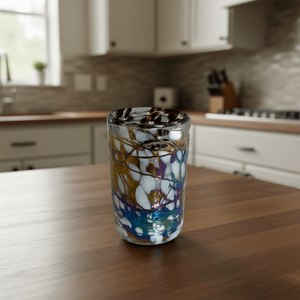 Pearlescent Swirl Hand-Blown Glass | Mexican Mocha Mix Tumbler The Talavera Hub