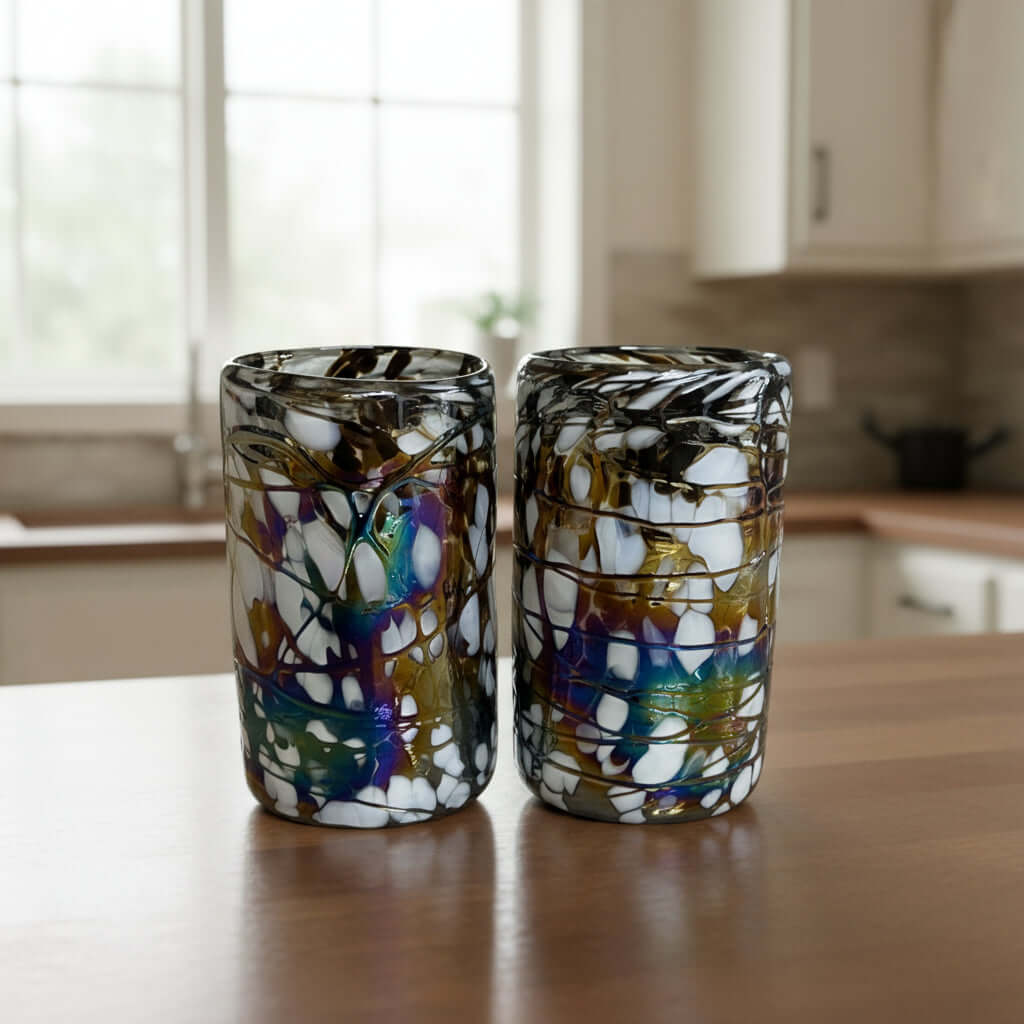 Pearlescent Swirl Hand-Blown Glass | Mexican Mocha Mix Tumbler The Talavera Hub