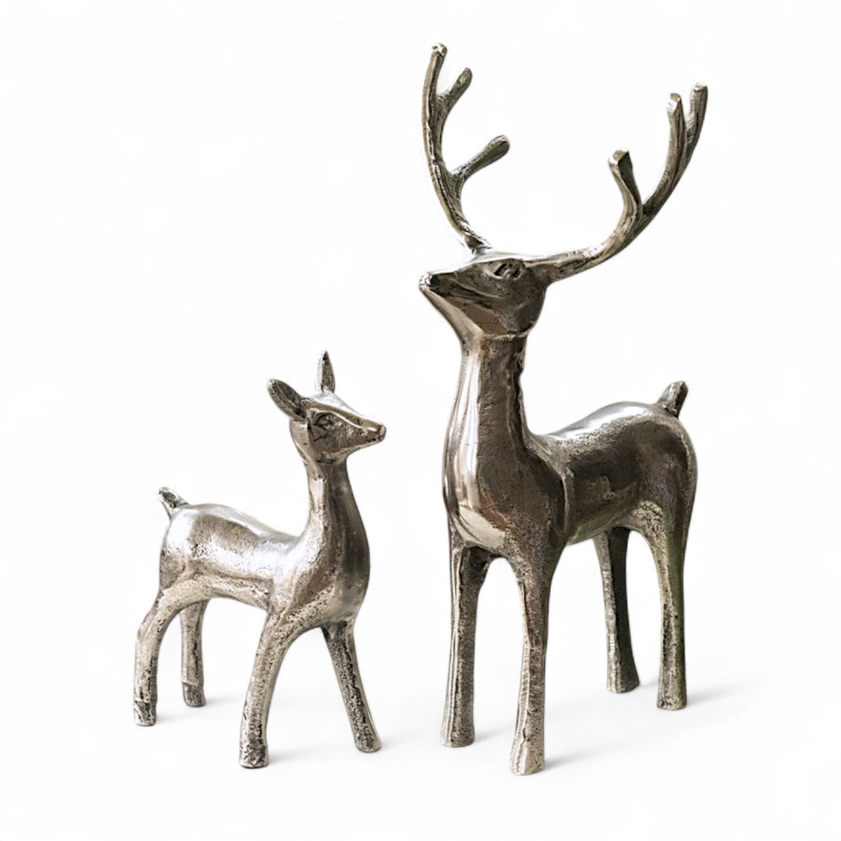 Pewter Aluminum Reindeer and Calf Figurines | 2 Styles Rust & Cinder