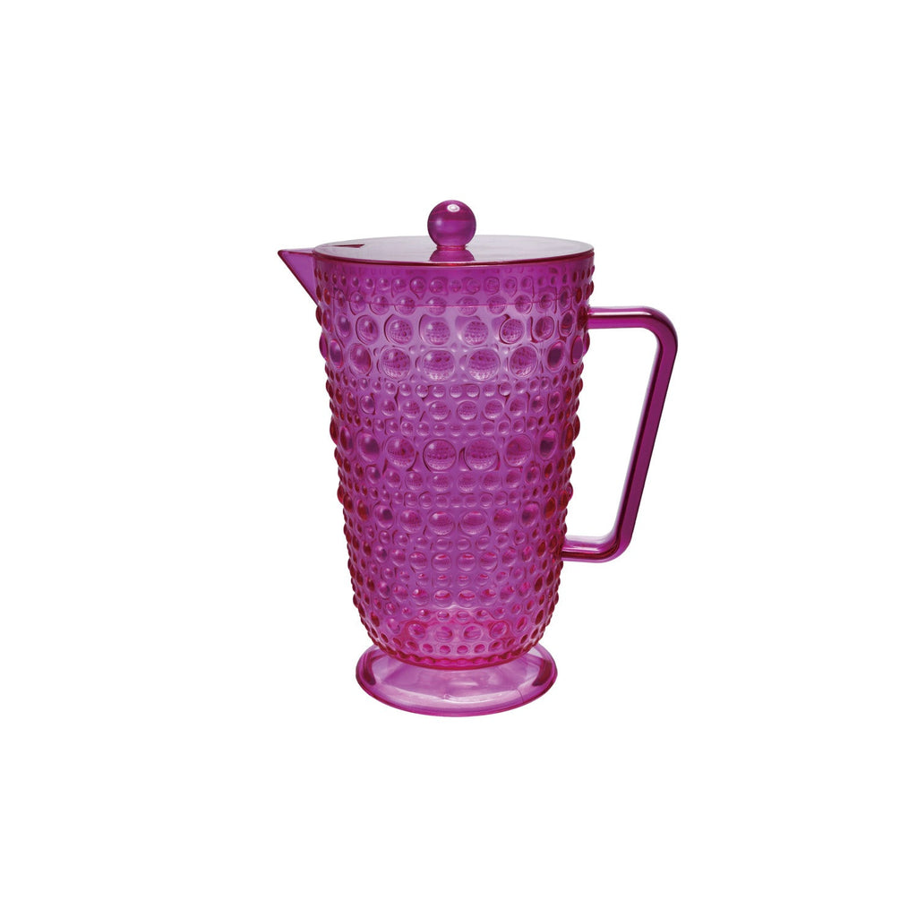 2 Quart Pink Acrylic Footed Pitcher with Lid & Raised Dots Rust & Cinder