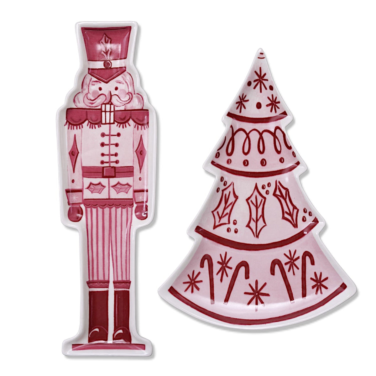 Pink & Red Nutcracker and Tree Ceramic Tidbit Plate Rust & Cinder