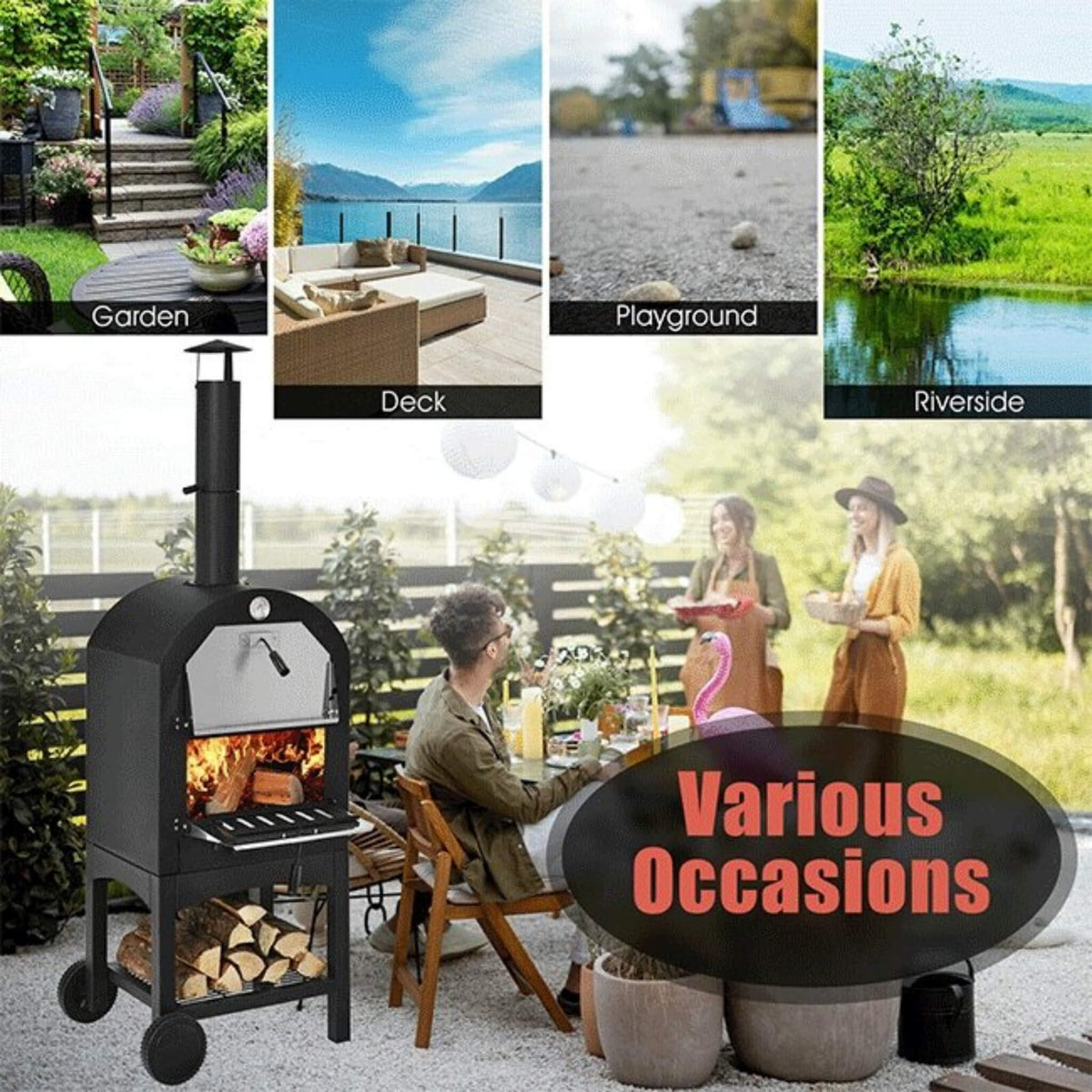 Portable Outdoor Wood Fired Pizza Oven W/ Pizza Stone & Waterproof Cover (SAK82635) SAKSBY WHOLESALE