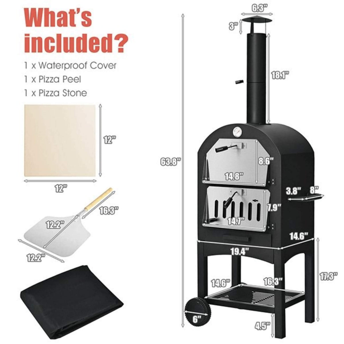 Portable Outdoor Wood Fired Pizza Oven W/ Pizza Stone & Waterproof Cover (SAK82635) SAKSBY WHOLESALE