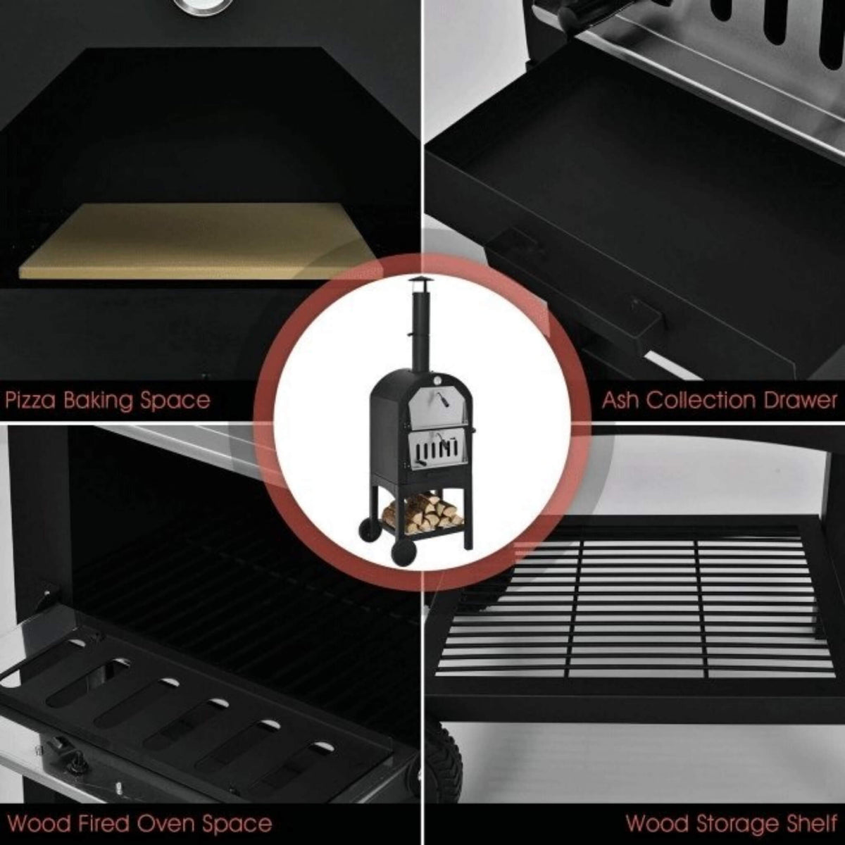 Portable Outdoor Wood Fired Pizza Oven W/ Pizza Stone & Waterproof Cover (SAK82635) SAKSBY WHOLESALE