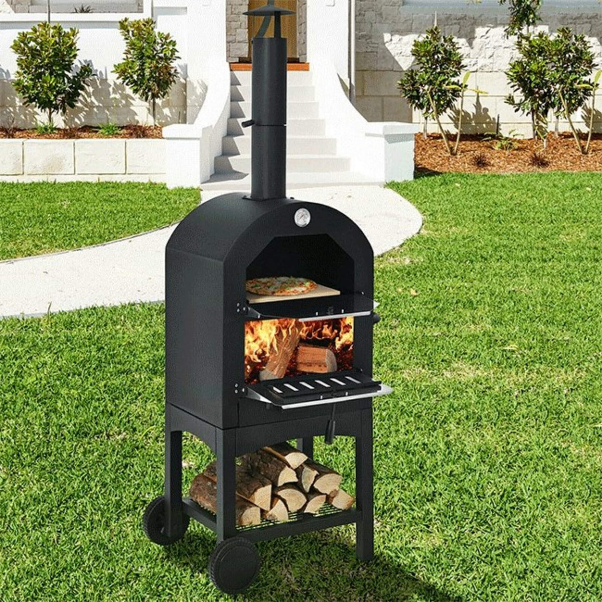 Portable Outdoor Wood Fired Pizza Oven W/ Pizza Stone & Waterproof Cover (SAK82635) SAKSBY WHOLESALE