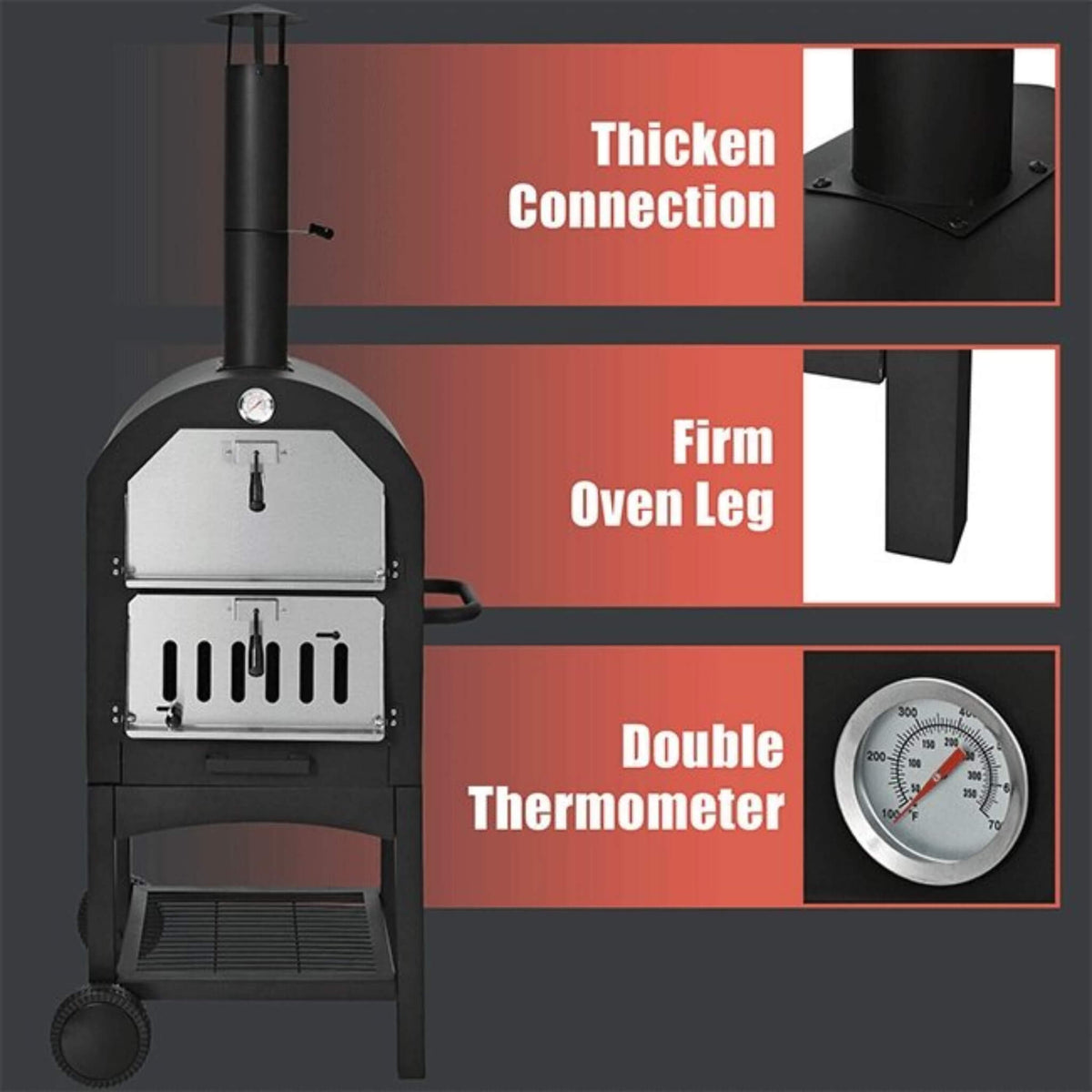 Portable Outdoor Wood Fired Pizza Oven W/ Pizza Stone & Waterproof Cover (SAK82635) SAKSBY WHOLESALE