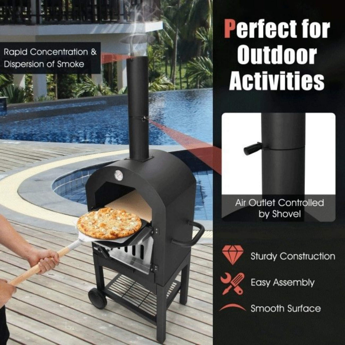 Portable Outdoor Wood Fired Pizza Oven W/ Pizza Stone & Waterproof Cover (SAK82635) SAKSBY WHOLESALE