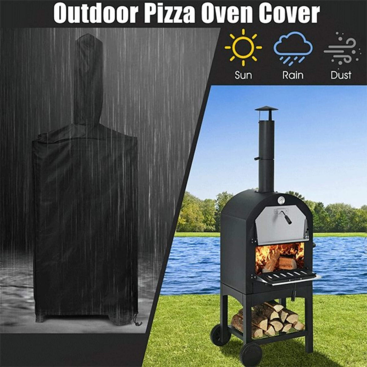 Portable Outdoor Wood Fired Pizza Oven W/ Pizza Stone & Waterproof Cover (SAK82635) SAKSBY WHOLESALE