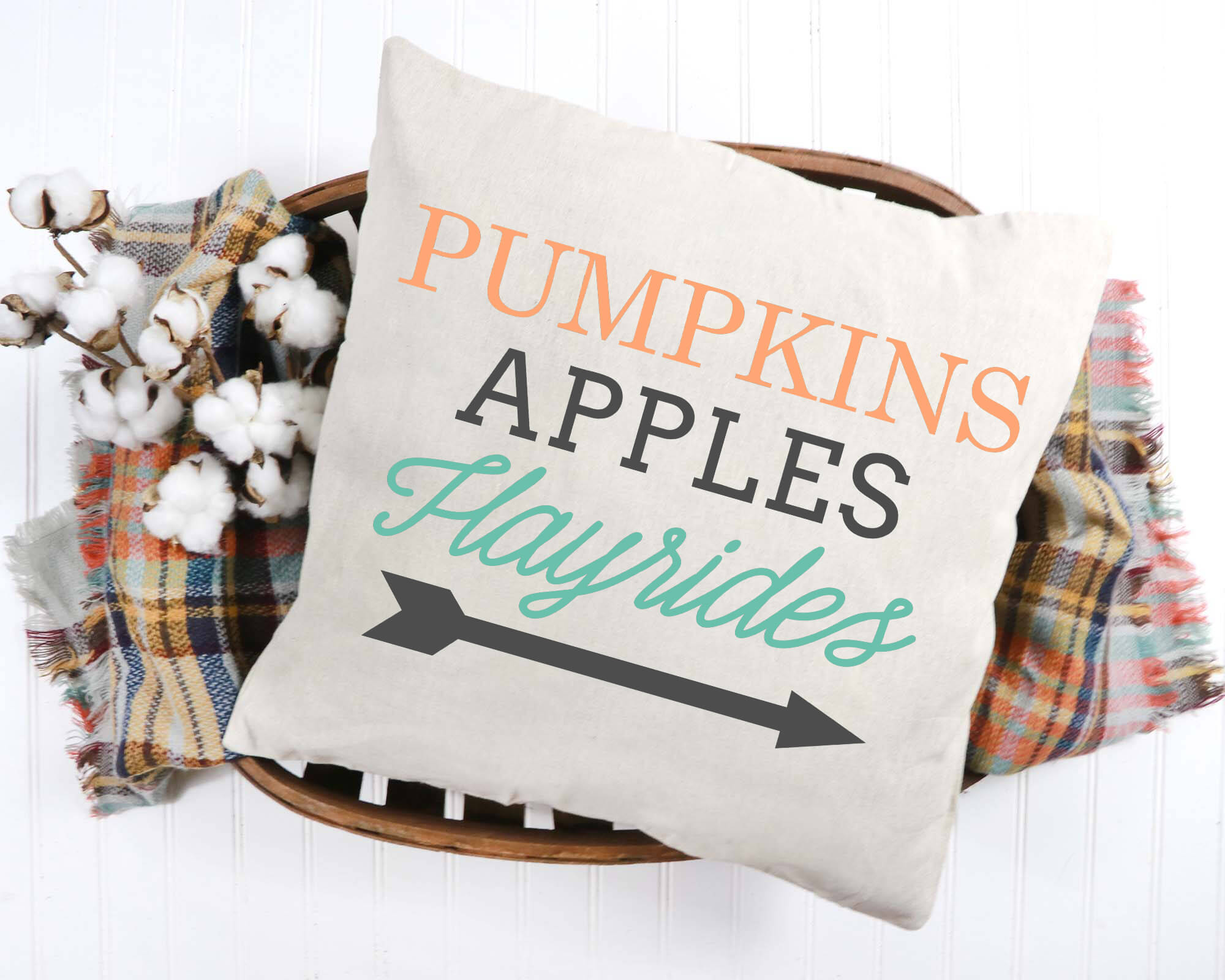 Pumpkins Apples Hayrides Pillow Cover 18x18 inch Cotton and Crate