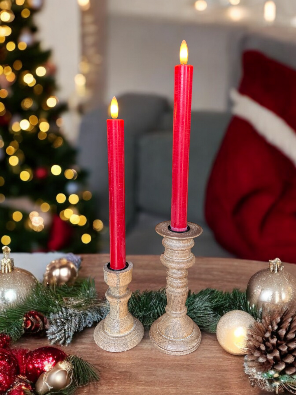 Red 3D Flameless Taper Candles (Set of 2) Rust & Cinder