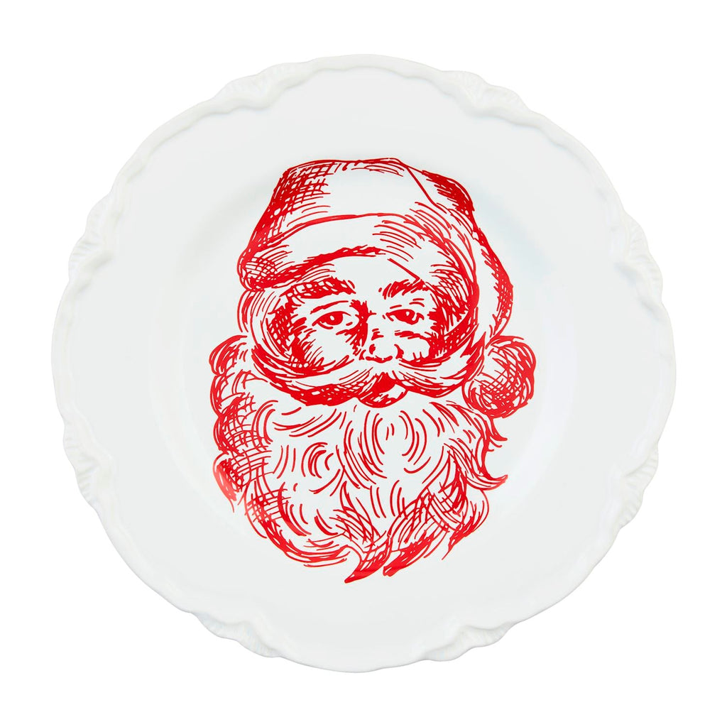 Red Santa Face Toile Dessert Plate Rust & Cinder