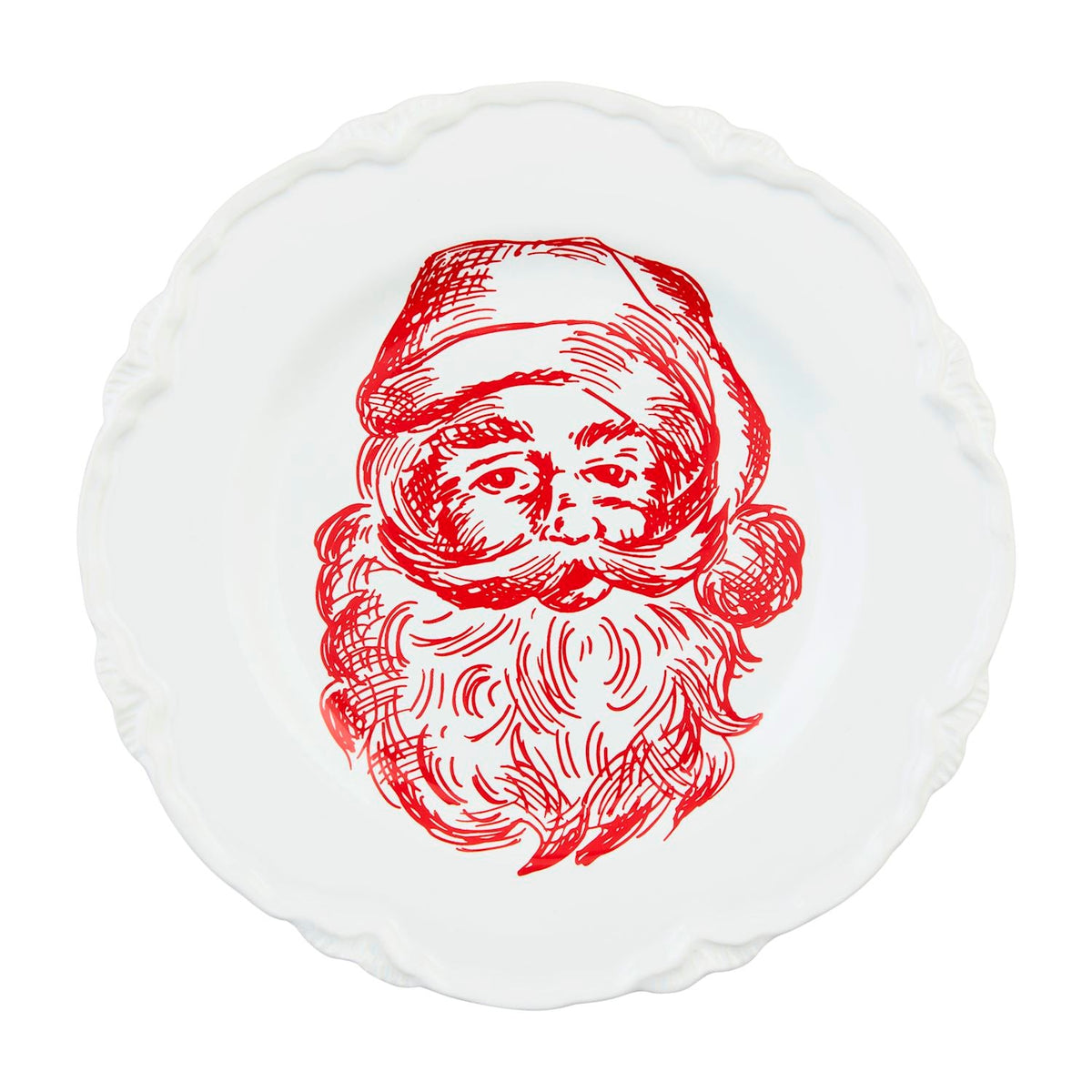 Red Santa Face Toile Dessert Plate Rust & Cinder