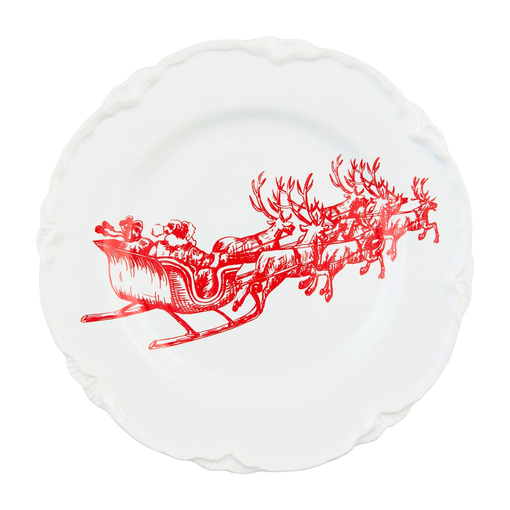 Red Santa's Sleigh Toile Dessert Plate Rust & Cinder