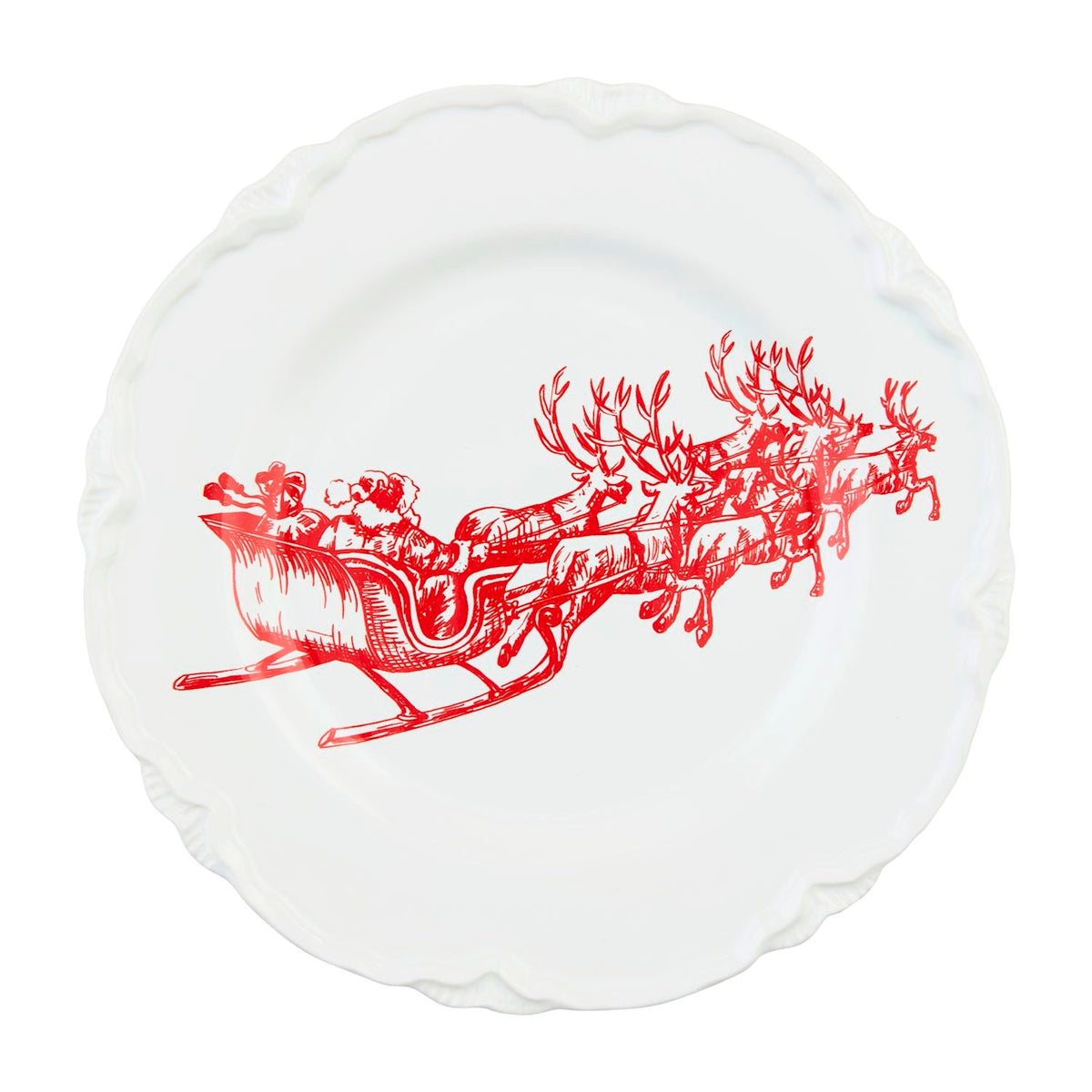 Red Santa's Sleigh Toile Dessert Plate Rust & Cinder