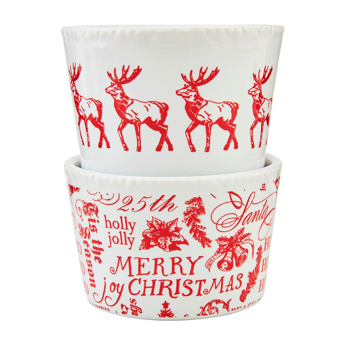 Red Toile Christmas Tidbit Dish Set (Set of 2) Rust & Cinder