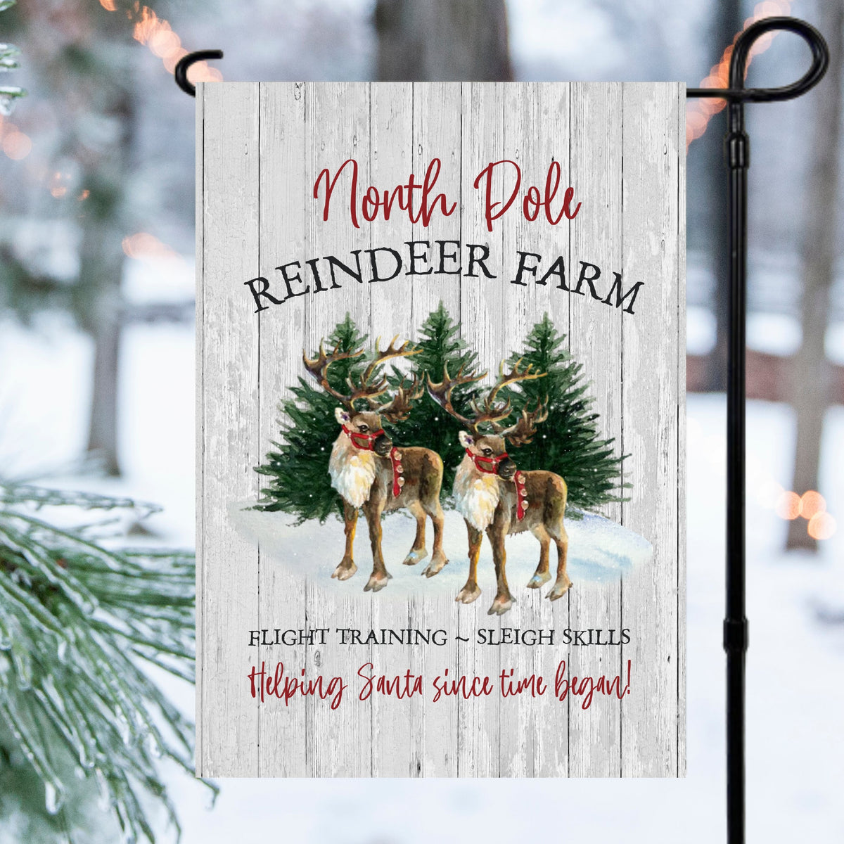 Reindeer Farm Christmas Garden Flag 12x18 inch Cotton and Crate
