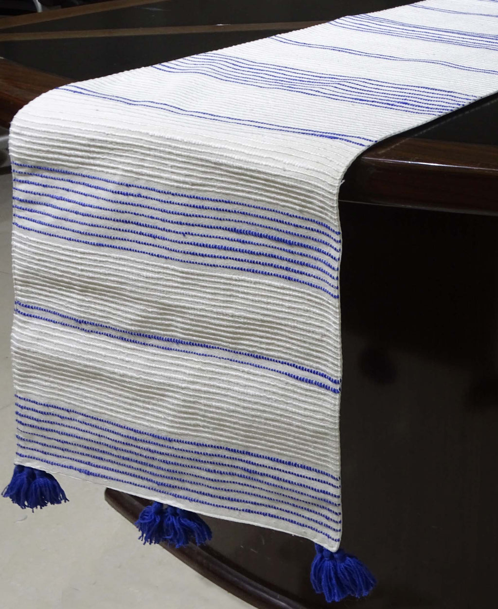 Cotton Table Runner with Blue Stripes 16"x90" Vibhsa