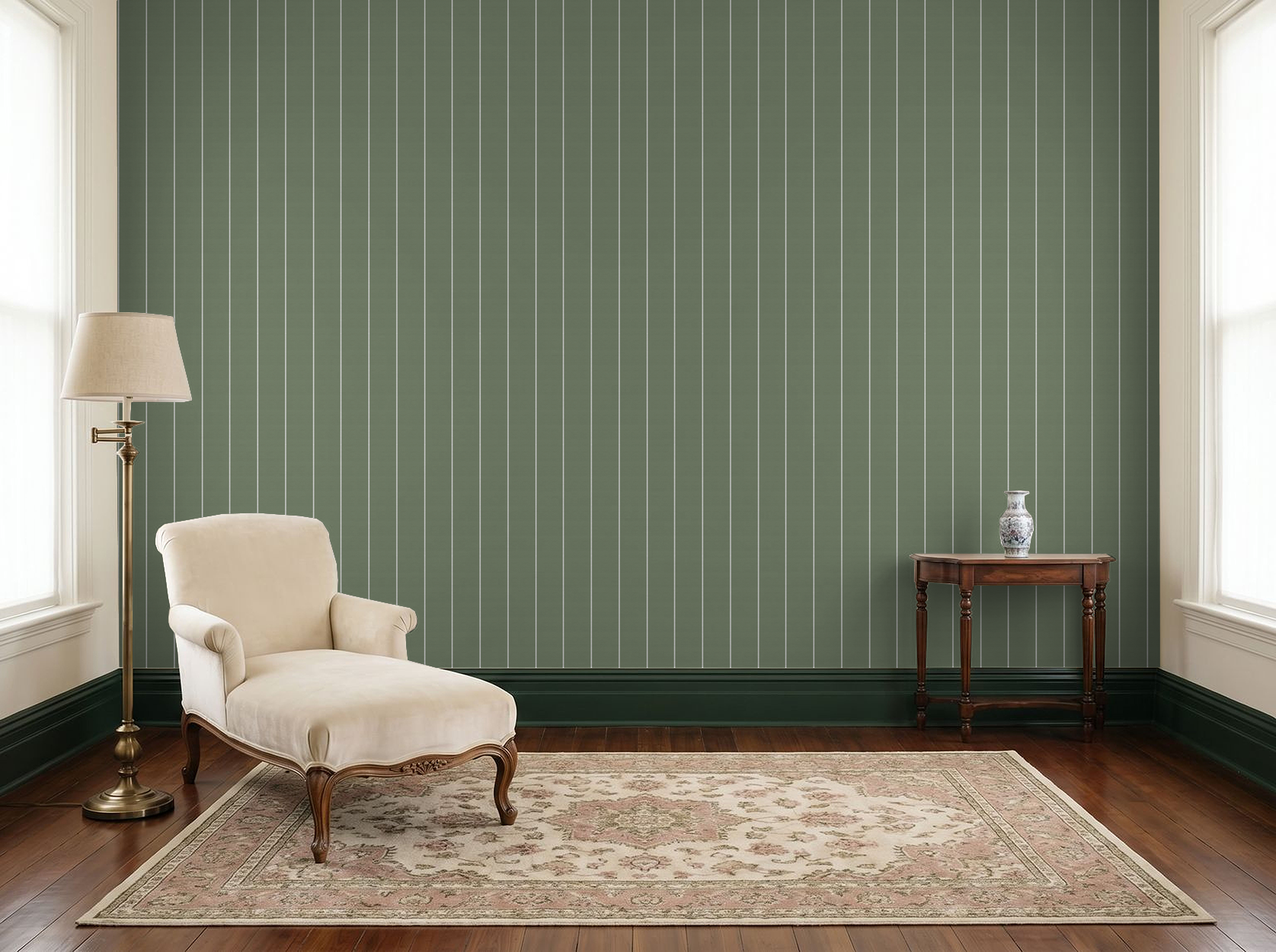 Pinstripe Dot (Green) Wallpaper WALL BLUSH