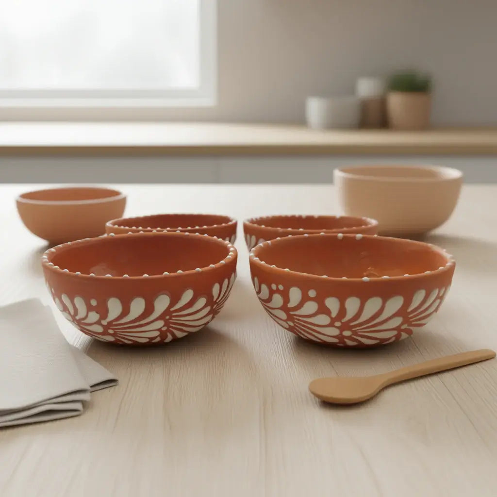 Set of 4 Handmade Brown & White Talavera Bowls | Artisan Dinnerware The Talavera Hub