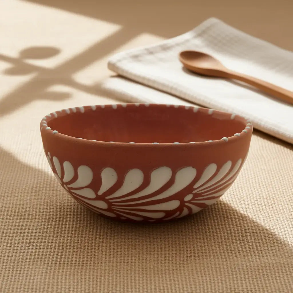 Set of 4 Handmade Brown & White Talavera Bowls | Artisan Dinnerware The Talavera Hub