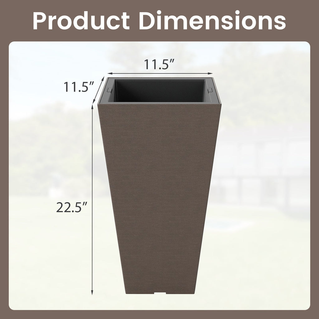 Set of 2 Square Taper Planter with Removable Inner Bucket and Optional Drainage Hole DirectDeals