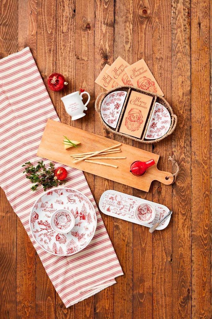 Christmas Red Toile Chip & Dip Set Rust & Cinder