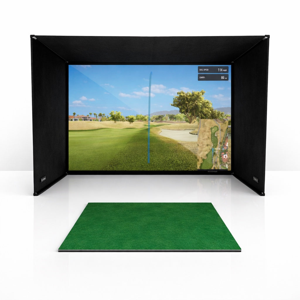 SimBox Golf Simulator Enclosure - 7 sizes, Pro + Impact Screen and Frame INCLUDES FREE SIDE BARRIERS GolfbaysUSA