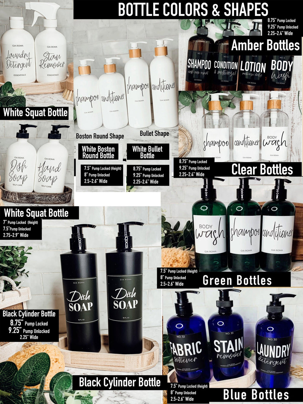 16oz Plastic Black Bottles Gia Roma